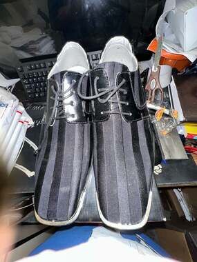 Bolano Men's Style 17-000 Striped Satin and Patent Dress Shoes SZ 10.5